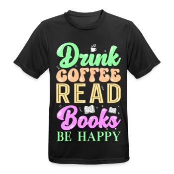 Read coffee books - Men's Breathable T-Shirt - black - Front - AI Model Male 178 light (178cm)