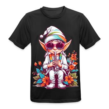Elf with flute - Men's Breathable T-Shirt - black - Front - AI Model Male 178 light (178cm)