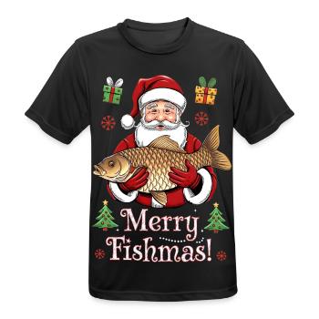 Angler Weihnachtspullover Merry Fishmas Karpfen - Männer T-Shirt atmungsaktiv - Schwarz - Vorne - AI Model Male 178 light (178cm)