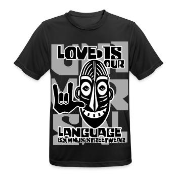 Liebe ist unsere Sprache Grafikmaske - Männer T-Shirt atmungsaktiv - Schwarz - Vorne - AI Model Male 178 light (178cm)