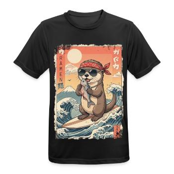 Kawaii Surf Otter - Men's Breathable T-Shirt - black - Front - AI Model Male 178 light (178cm)