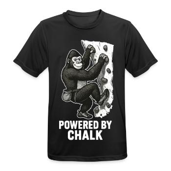 Gorilla Bouldering – Powered by Chalk Saying - Men's Breathable T-Shirt - black - Front - AI Model Male 178 light (178cm)
