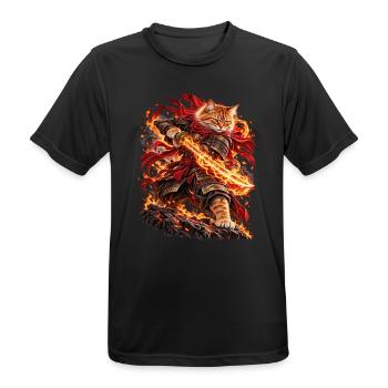 Samurai Cat Flameclaw – Epische Feuer Katze - Männer T-Shirt atmungsaktiv - Schwarz - Vorne - AI Model Male 178 light (178cm)