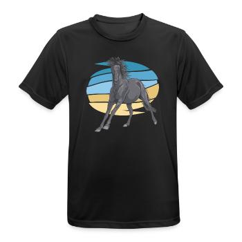 Grauer Pferd im Sunset-Schwung - Männer T-Shirt atmungsaktiv - Schwarz - Vorne - AI Model Male 178 light (178cm)