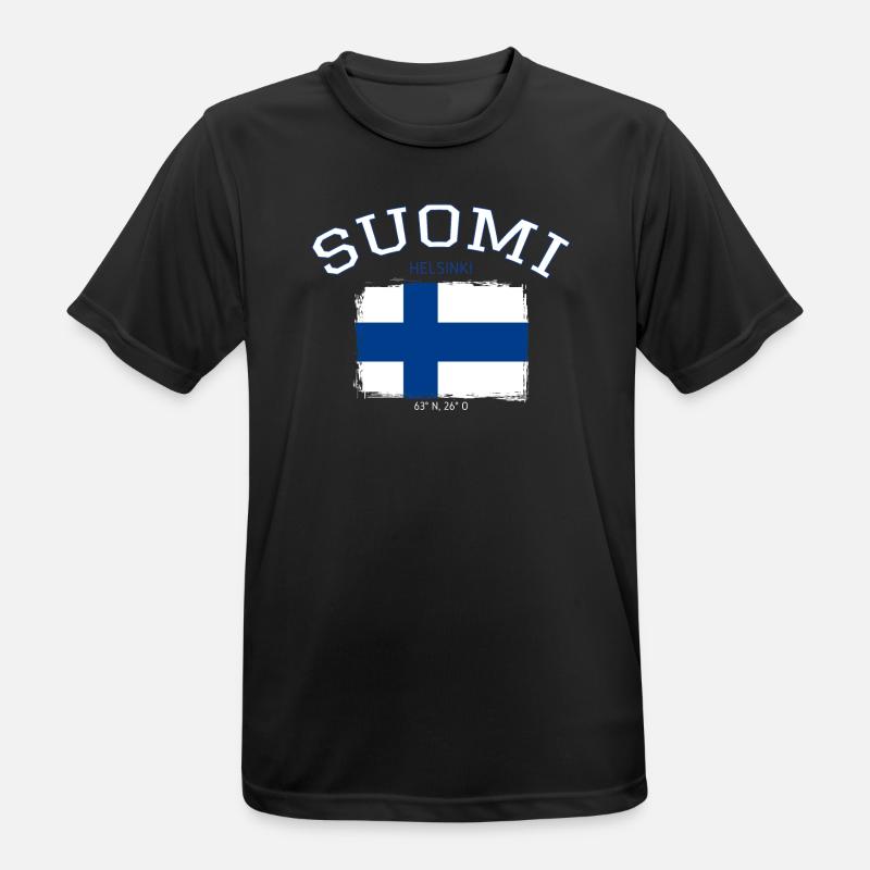 Drapeau de la Finlande avec référence à Helsinki - T-shirt respirant Homme - noir