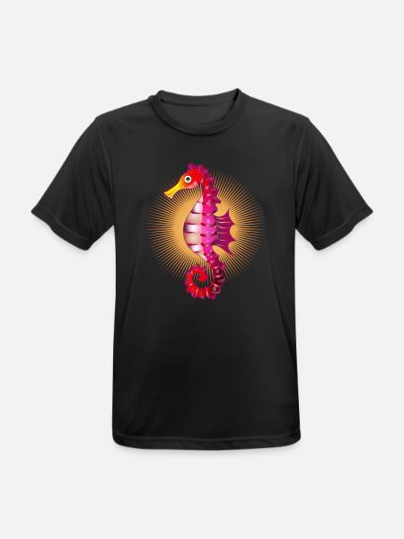niedliches strahlendes Seepferdchen im Comic Stil - Männer T-Shirt atmungsaktiv - Schwarz