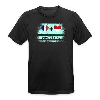 Drapeau France et Indonésie 100% génial - T-shirt respirant Homme - noir - Devant - AI Model Male 178 light (178cm)