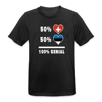Estland und Schweiz 100% Genial Flagge - Männer T-Shirt atmungsaktiv - Schwarz - Vorne - AI Model Male 178 light (178cm)