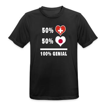 Japan und Schweiz 100% Genial Flagge - Männer T-Shirt atmungsaktiv - Schwarz - Vorne - AI Model Male 178 light (178cm)