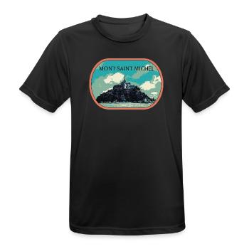 Illustration in blue and green of Mont Saint Michel - Men's Breathable T-Shirt - black - Front - AI Model Male 178 light (178cm)