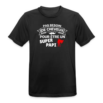 Humour capillaire super héros paternité - T-shirt respirant Homme - noir - Devant - AI Model Male 178 light (178cm)