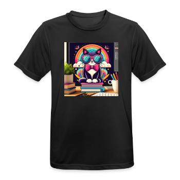 Fleißige Katze mit Brille - Männer T-Shirt atmungsaktiv - Schwarz - Vorne - AI Model Male 178 light (178cm)