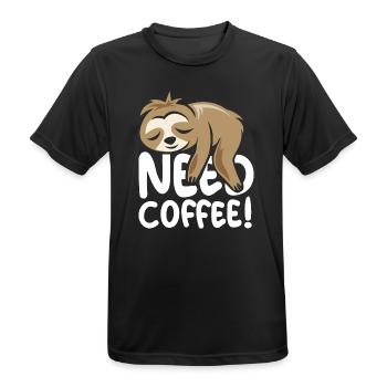 need coffee sloth funny sayings comic cartoon - Men's Breathable T-Shirt - black - Front - AI Model Male 178 light (178cm)