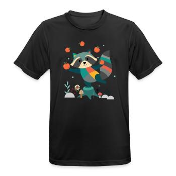 Verspielter Waschbär jongliert fröhlich mit Äpfeln - Männer T-Shirt atmungsaktiv - Schwarz - Vorne - AI Model Male 178 light (178cm)