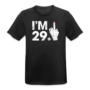 Geste audacieux de la main célébrant l’âge de 29+ ans - T-shirt respirant Homme - noir - Devant - AI Model Male 178 light (178cm)