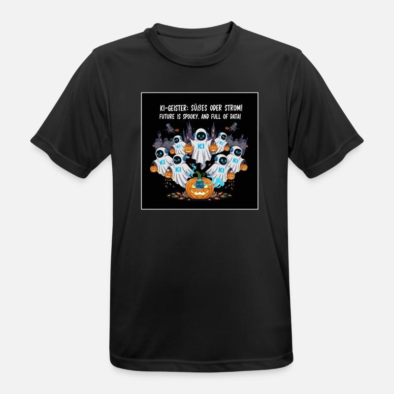 KI-Geister: Süßes oder Strom ! - Männer T-Shirt atmungsaktiv - Schwarz
