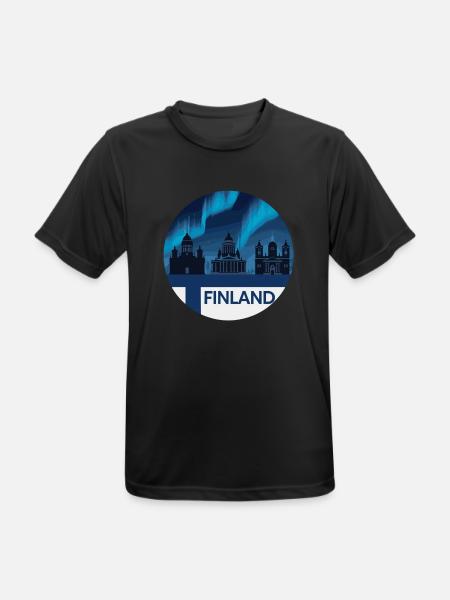 Nordlichter über Finnland Silhouette mit - Männer T-Shirt atmungsaktiv - Schwarz