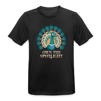 Peacock motif: Own The Spotlight with elegance and - Men's Breathable T-Shirt - black - Front - AI Model Male 178 light (178cm)