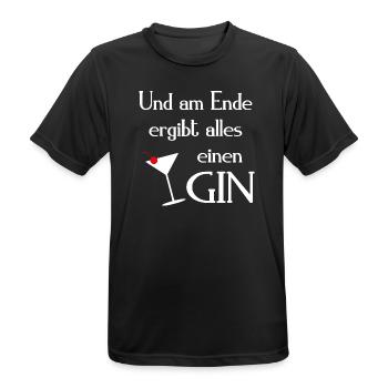 Gin Spruch UND AM ENDE ERGIBT ALLES EINEN GIN - Männer T-Shirt atmungsaktiv - Schwarz - Vorne - AI Model Male 178 light (178cm)