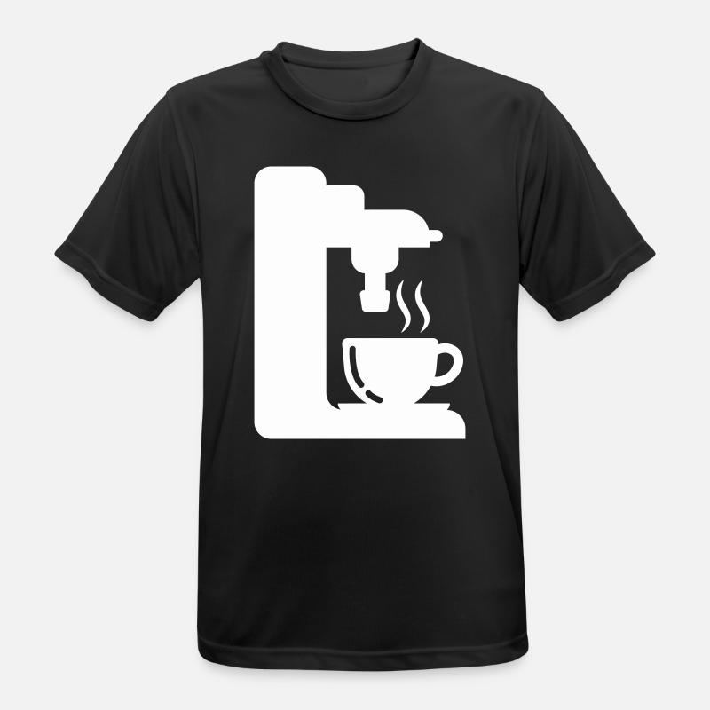 Illustrasjon av espressomaskin, omriss av kaffe - Pustende T-skjorte for menn - svart