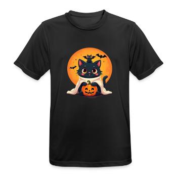Halloween Cat with Halloween Pumpkin - Men's Breathable T-Shirt - black - Front - AI Model Male 178 light (178cm)