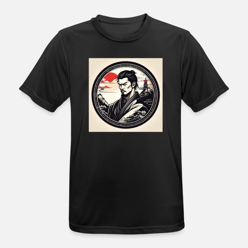 Samurai in circle frame sunset - Men's Breathable T-Shirt - black