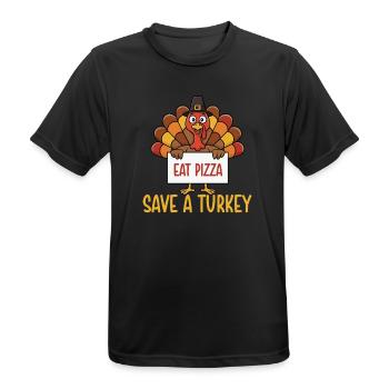 Sauver une dinde manger une pizza drôle d’automne - T-shirt respirant Homme - noir - Devant - AI Model Male 178 light (178cm)