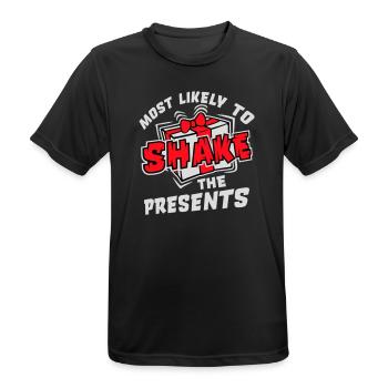 Le plus susceptible de secouer les cadeaux Noël Fun - T-shirt respirant Homme - noir - Devant - AI Model Male 178 light (178cm)