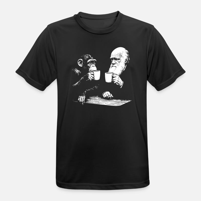 Darwin and monkey drinking Coffee - Men's Breathable T-Shirt - black