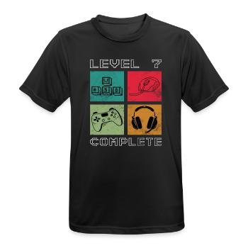 Joueur d’anniversaire niveau 7 ans débloqués - T-shirt respirant Homme - noir - Devant - AI Model Male 178 light (178cm)