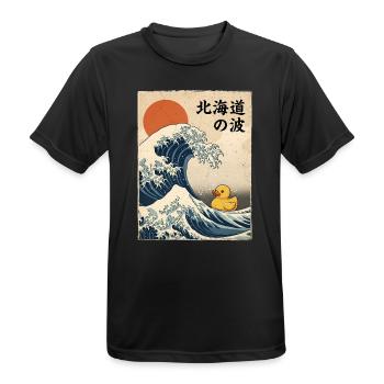 Grande vague japonaise de canard en caoutchouc style Hokkaido - T-shirt respirant Homme - noir - Devant - AI Model Male 178 light (178cm)
