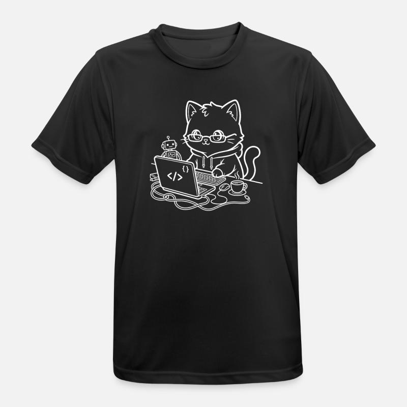 Coder Kawaii Katze Programmierer - Männer T-Shirt atmungsaktiv - Schwarz