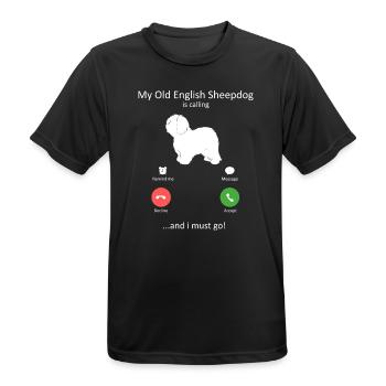 Old English Sheepdog Calling Phone Screen - Men's Breathable T-Shirt - black - Front - AI Model Male 178 light (178cm)