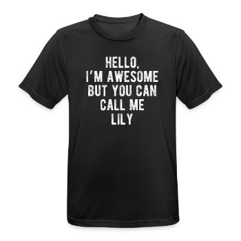 Hallo, mir geht's großartig. Nenn mich Lily, lustiges Zitat. - Männer T-Shirt atmungsaktiv - Schwarz - Vorne - AI Model Male 178 light (178cm)