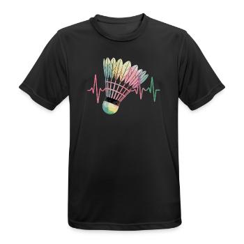 Badminton Heartbeat Colorful Shuttlecock Pulse For - Men's Breathable T-Shirt - black - Front - AI Model Male 178 light (178cm)