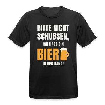 Bitte nicht schubsen ich habe ein Bier in der Hand - Männer T-Shirt atmungsaktiv - Schwarz - Vorne - AI Model Male 178 light (178cm)