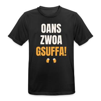 Oans Zwoa Gsuffa – Bayrischer Trinkspruch Bierzelt - Männer T-Shirt atmungsaktiv - Schwarz - Vorne - AI Model Male 178 light (178cm)