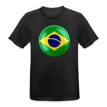 BRAZIL'S FLAG ON A FOOTBALL - Men's Breathable T-Shirt - black - Front - AI Model Male 178 light (178cm)