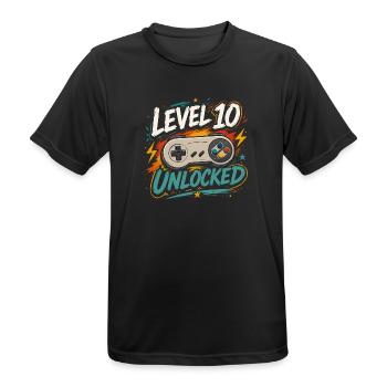 Level 10 freigeschaltetes 10-Jahres-Jubiläums-D-Geschenk - Männer T-Shirt atmungsaktiv - Schwarz - Vorne - AI Model Male 178 light (178cm)
