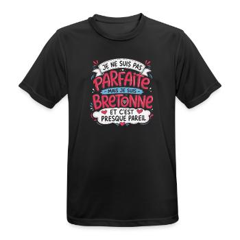 Je ne suis pas parfaite mais je suis bretonne - T-shirt respirant Homme - noir - Devant - AI Model Male 178 light (178cm)