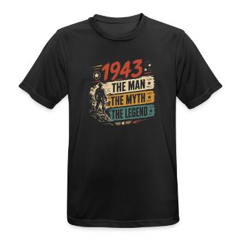 Geburtstag, geboren 1943 – Mannmythos – Legende - Männer T-Shirt atmungsaktiv - Schwarz - Vorne - AI Model Male 178 light (178cm)