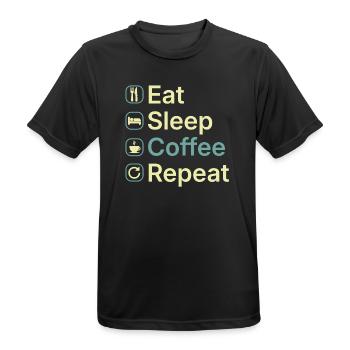 Essen Schlaf Kaffee Wiederholen Lustiges Kaffee-Liebhaber-Geschenk - Männer T-Shirt atmungsaktiv - Schwarz - Vorne - AI Model Male 178 light (178cm)