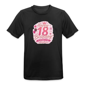 Pink 18th Birthday Adventure Badge - Men's Breathable T-Shirt - black - Front - AI Model Male 178 light (178cm)