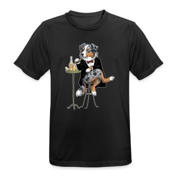 Sir Fussel "Australian Shepherd" - Männer T-Shirt atmungsaktiv - Schwarz - Vorne - AI Model Male 178 light (178cm)