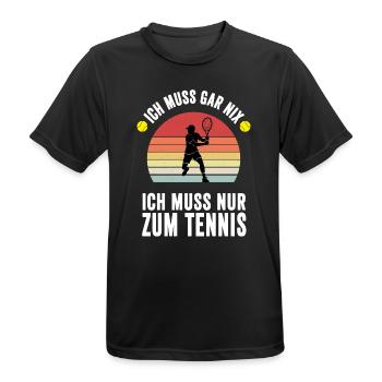 Nur zum Tennis – Vintage Sunset Tennisspieler - Männer T-Shirt atmungsaktiv - Schwarz - Vorne - AI Model Male 178 light (178cm)
