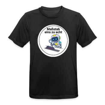 Modellbahn Roboter Eisenbahn Spur N H0 T-Shirt - Männer T-Shirt atmungsaktiv - Schwarz - Vorne - AI Model Male 178 light (178cm)