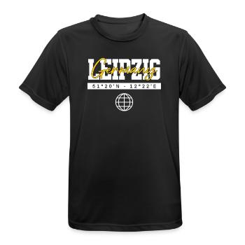 Leipzig Deutschland Koordinaten Reise Souvenir - Männer T-Shirt atmungsaktiv - Schwarz - Vorne - AI Model Male 178 light (178cm)