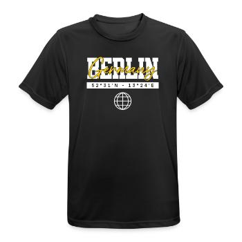 Berlin Deutschland Koordinaten Reise Souvenir - Männer T-Shirt atmungsaktiv - Schwarz - Vorne - AI Model Male 178 light (178cm)