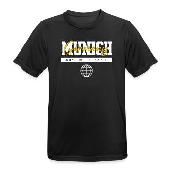 München Deutschland Koordinaten Reise Souvenir - Männer T-Shirt atmungsaktiv - Schwarz - Vorne - AI Model Male 178 light (178cm)