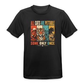 Alle Katzen sind streichelbar, manche nur einmal lustige Katze - Männer T-Shirt atmungsaktiv - Schwarz - Vorne - AI Model Male 178 light (178cm)